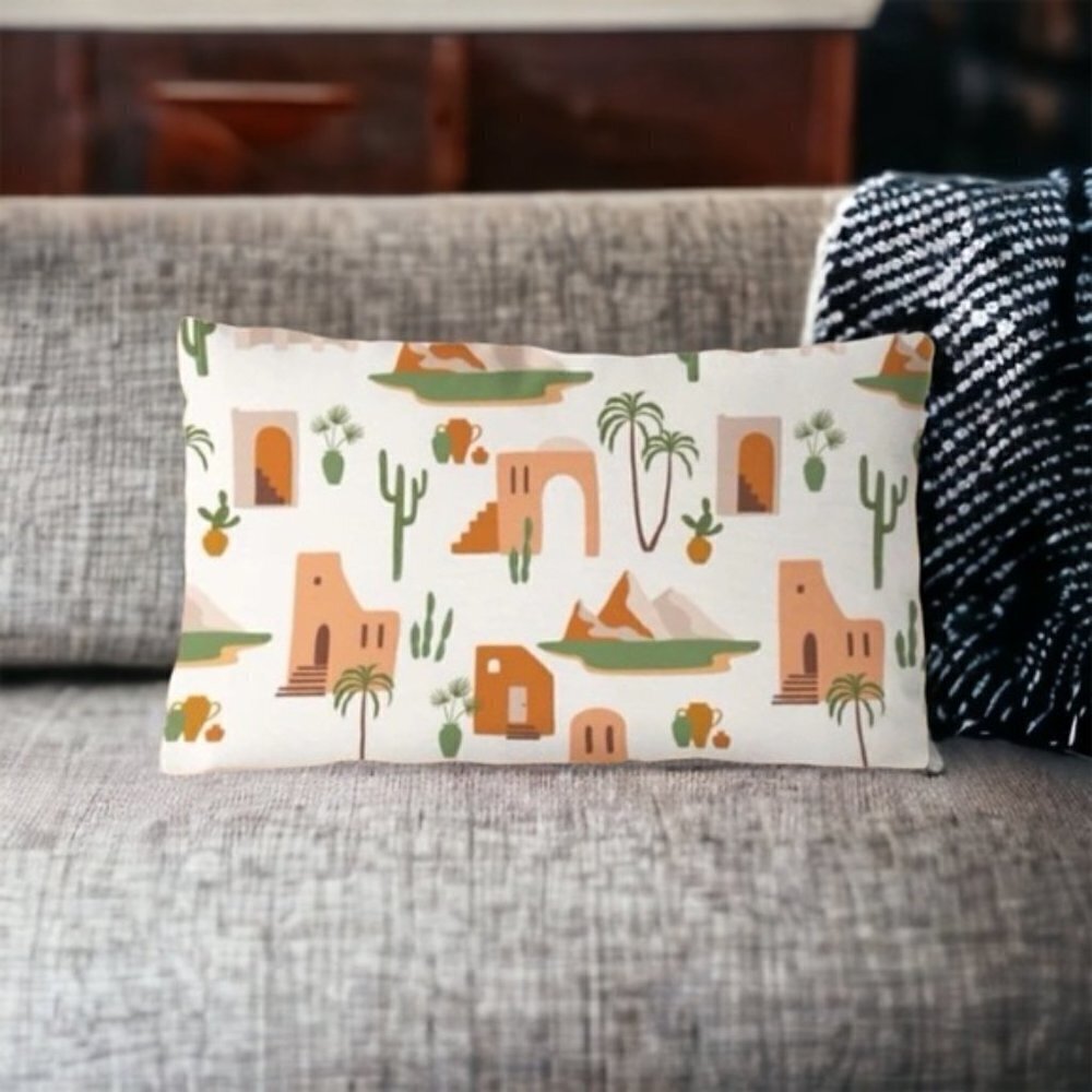 Pillow Cover Southwestern Cactus Buildings Western Zip Rectangle 19.7 X 11.8 - Picture 11 of 15